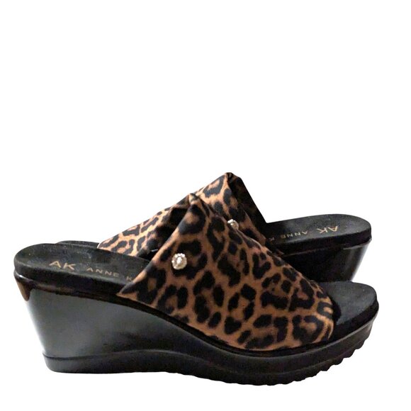 Anne Klein Rellin Brown/Black Leopard Print Mesh Wedge Heel Sandal Size 8 NWOB - Picture 6 of 9